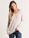 White + Warren V Neck Wide Rib Hem Sweater