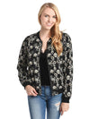 Skies Are Blue Flower Printed Bomber Jacket