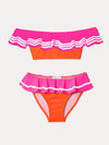 Stella Cove Girls' NeonOrange and Pink With White Rick Racl Bikini