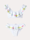 Stella Cove Girls' white with Rainbow Rick Rack Bikini