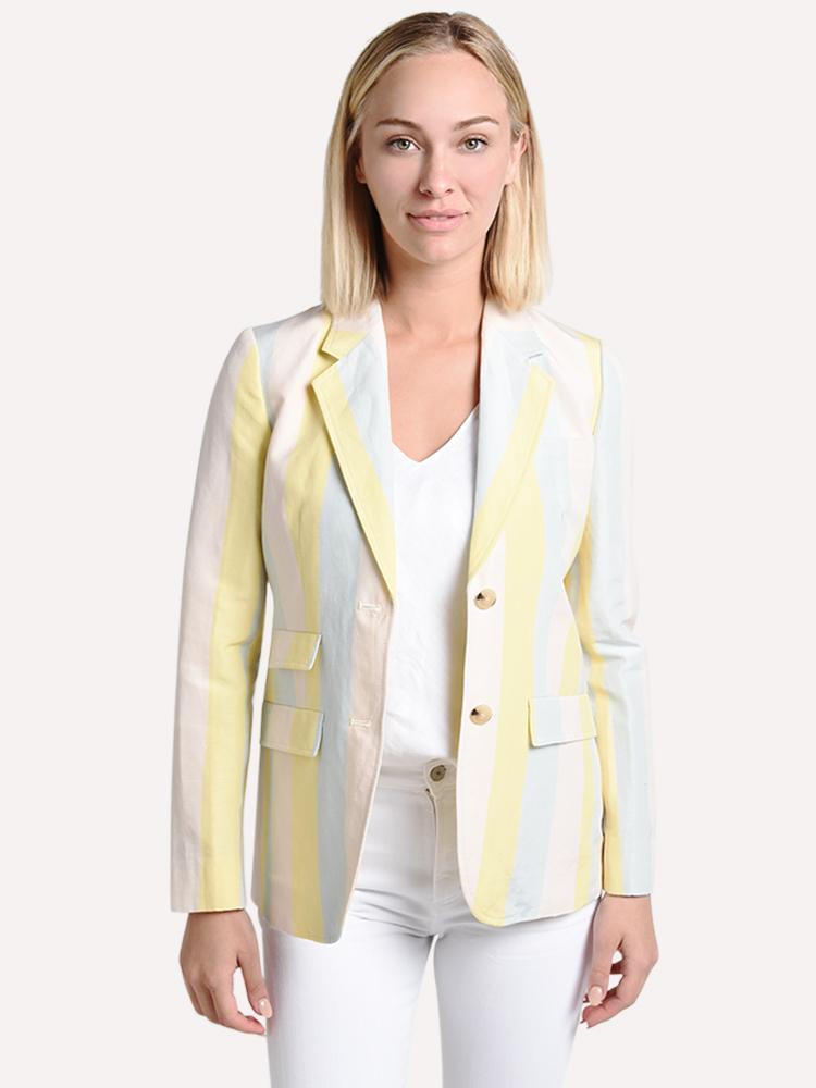 Tory Burch Women's Stripe Silk Linen Blazer