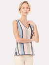 Ecru Striped Linen V Neck