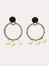 Serefina Women's Statement Raffia Wrapped Hoop And Pom Pom Earring