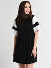 ATM Women's Classic Jersey Striped Sleeve Crew Neck Dress