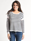 ATM Cashmere Color Blocked Stripe Crew Neck Sweater