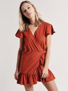 GLAM Crinkled Solid Ruffle Wrap Dress
