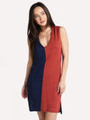 Majestic Bicolor Sleeveless V-Neck Dress