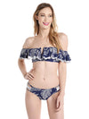 Red Carter Amazon Jungle Double Ruffle V Bandeau