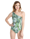 Red Carter Palm Party Shirred One Shoulder One Piece Swimsuit