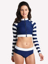 Perfect Moment Women's Tignes Striped Rash Guard Bikini Set