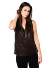 Ecru Sleeveless Fitted Leather Front Top