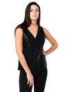 Ecru Sleeveless Fitted Leather Front Top