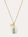 Tai Cowrie Shell Necklace with Bezel Set Turquoise Stone and Tassel Charm