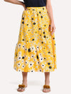 Chinti & Parker Yellow Cotton and Silk Floral Skirt