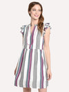 THML Women's Flutter Sleeve Stripe Dress