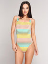 Trina Turk Lurex Stripe High Leg Maillot