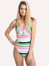 Trina Turk Deco Stripe High Leg Maillot