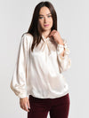 Vince Silk-Satin Neck Knot Blouse